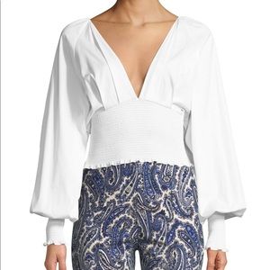 DVF Smocked Poplin Long-Sleeve Blouse
